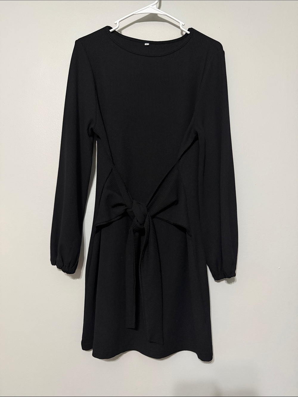 Long Sleeve Black Tie-Waist Dress